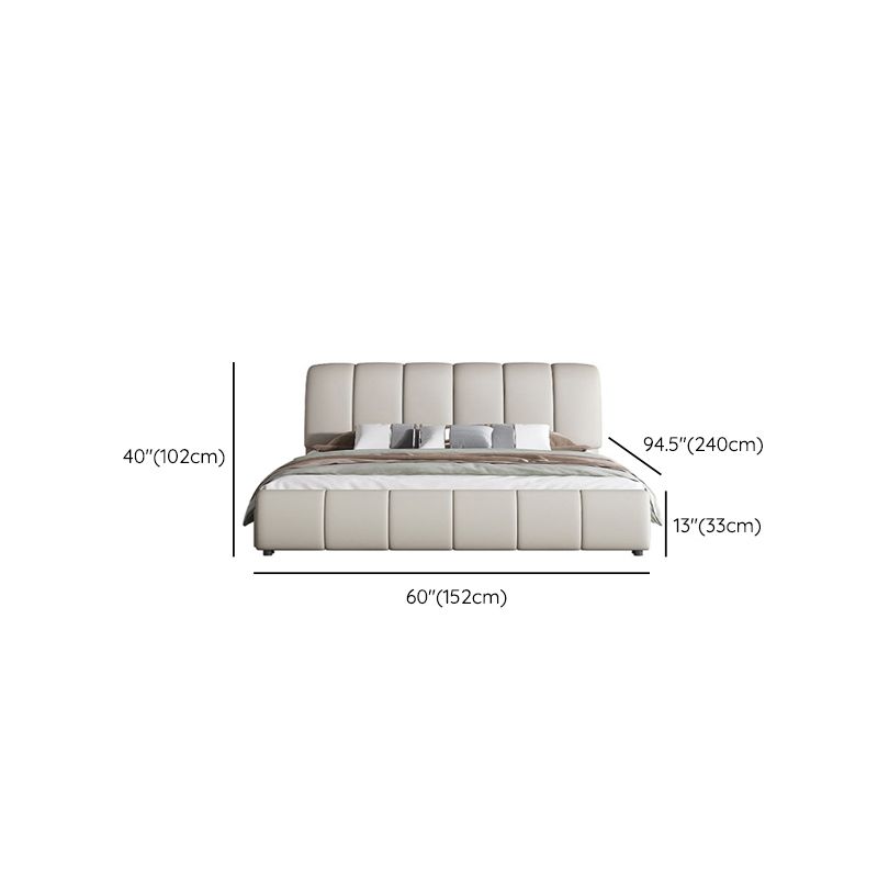 Faux Leather White Panel Bed Modern Standard Bed with Upholstered Headboard