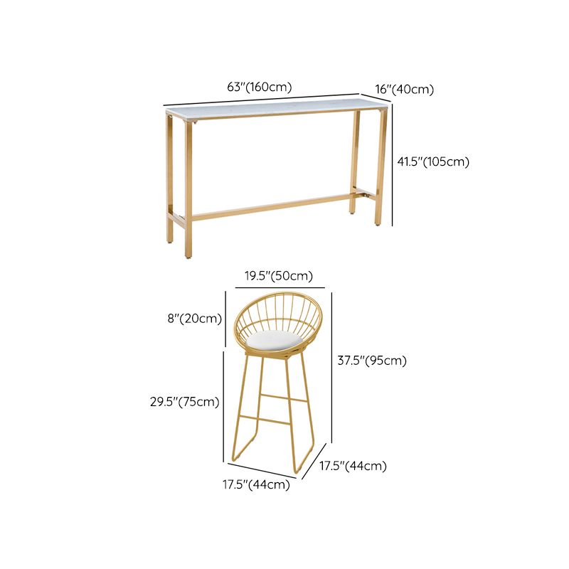Rectangle Bar Table Set 1/7/9 Pcs Glam Bar Table and Stools with Metal Frame
