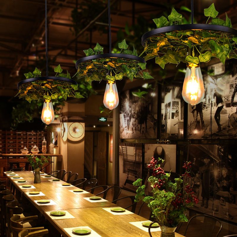 Green Wagon Ceiling Suspension Lamp Industrial Metal 3/6 Heads Restaurant Hanging Chandelier with Plant Decoration