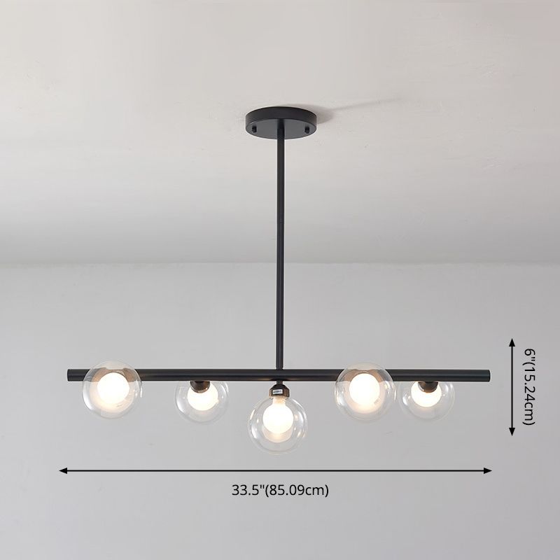 Luz de la isla de vidrio global transparente en el estilo creativo moderno Luz de colgante de hierro forjado para el comedor