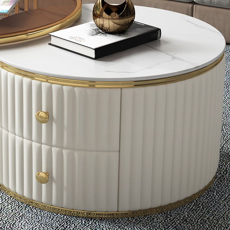 Round Coffee Table Glass Top Nesting Coffee Table Set with Golden Legs