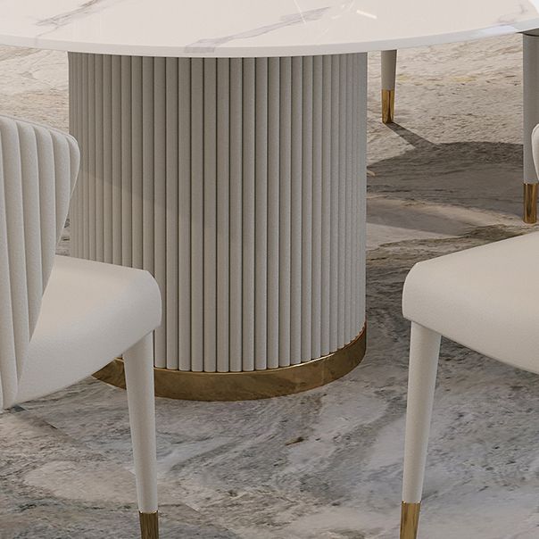 Traditional Luxury Round Dining Table White Sintered Stone Table with Pedestal Base