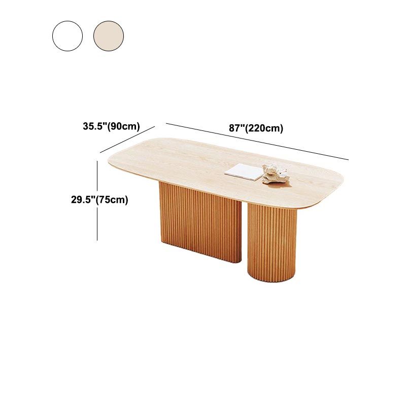 Oval Solid Wood Dining Table Modern White-natural Furniture with Double Pedestal for Home