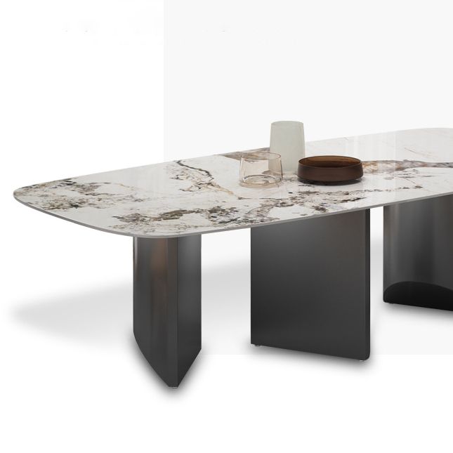 Standard Sintered Stone Top Dining Set with Black Metallic Legs for Kitchen