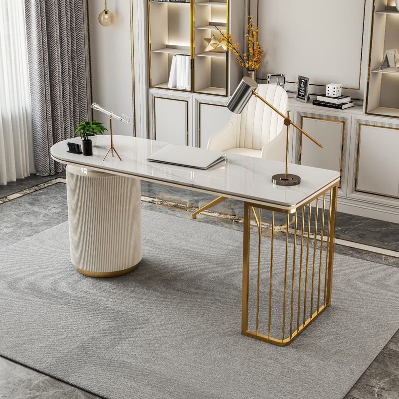 Glam Stone Office Desk 3 Drawers 29.53-inch Tall Writing Desk