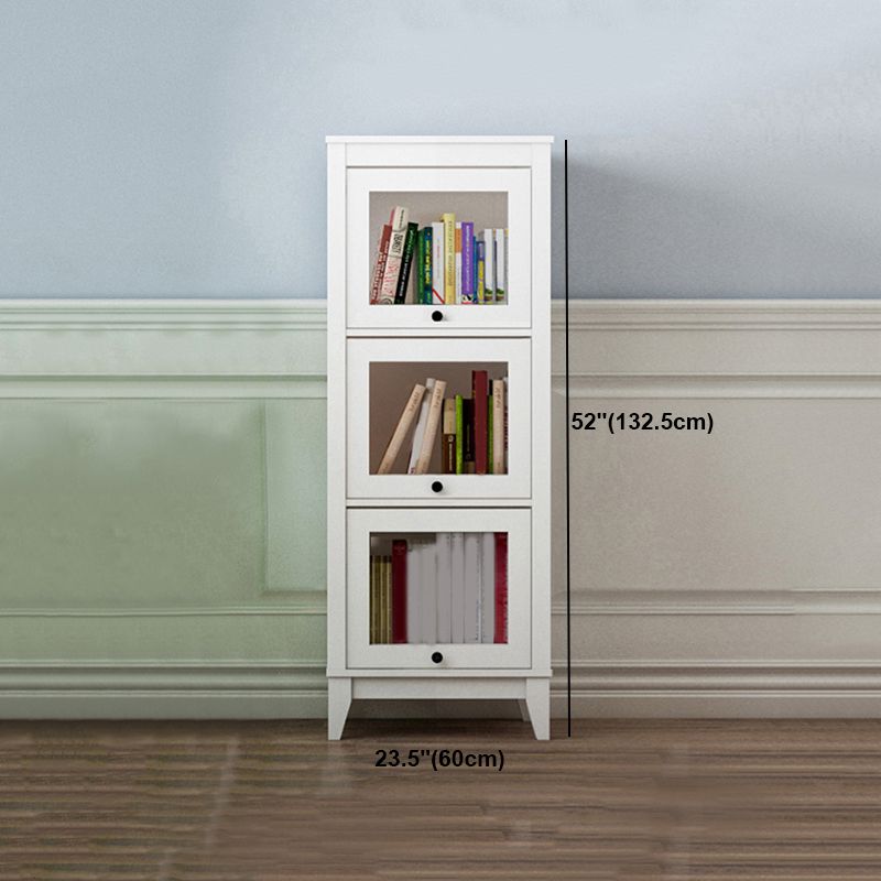 White Manufactured Wood Standard Bookcase Modern Bookshelf with Glass Doors