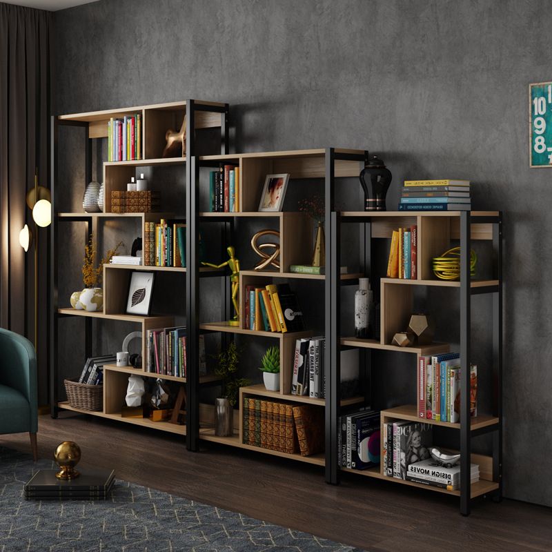 Modern Style Wood Bookcase Open Back Bookshelf for Home Office