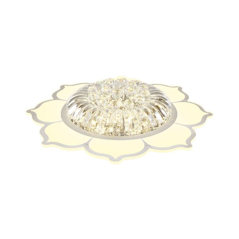 Lotus Prismatic Crystal Ceiling Fixture Modern Style LED White Flush Mount Lighting in Warm/White Light