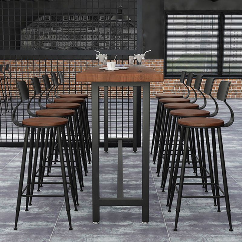 Wood Top Bar Height Table Industrial Style Bistro Pub Table with Black Base