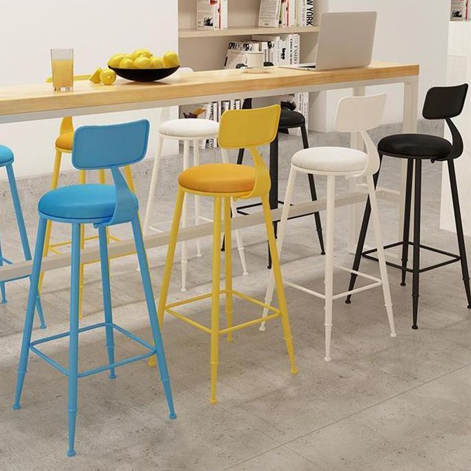 Nordic Armless Backrest Counter Stool Iron Balcony Bar Stool with Cushion and Pedal