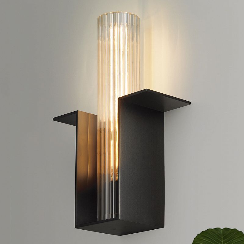 Single Translucent Glass Wall Light Kit Vintage Black Tube Bedroom Sconce Lighting Fixture with Slot Arm