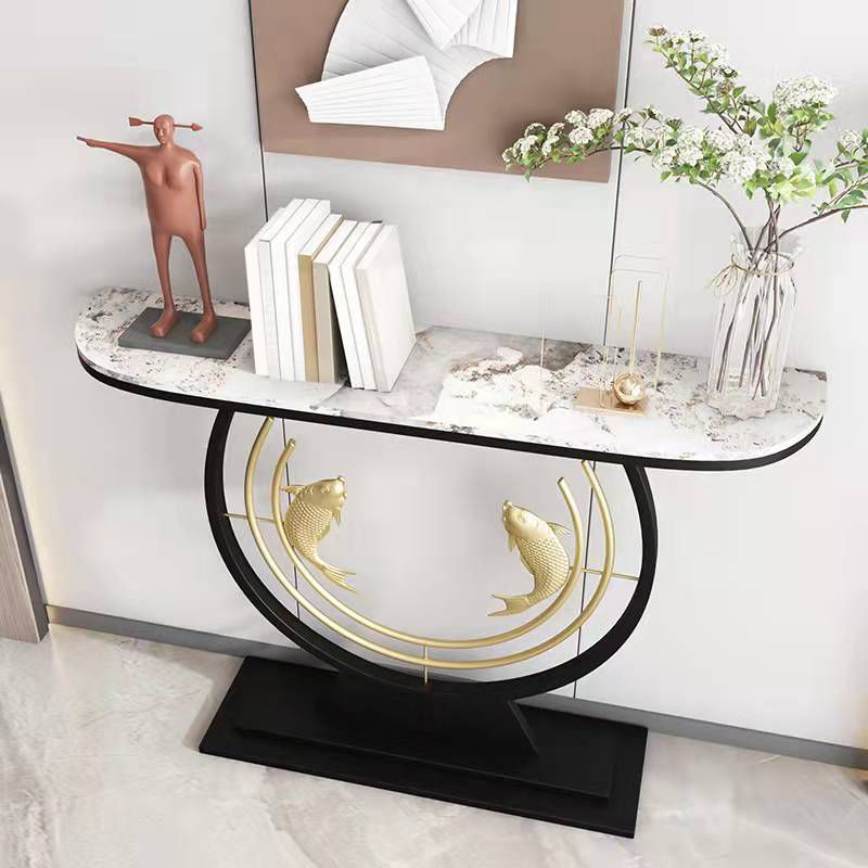 31.5" H Modern Console Accent Table Antique Finish Half Moon Console