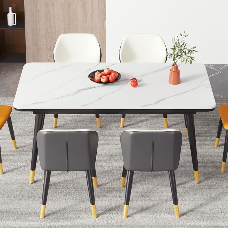 Rectangular Sintered Stone Dining Table Modern 4 Legs Furniture in Matte Finish