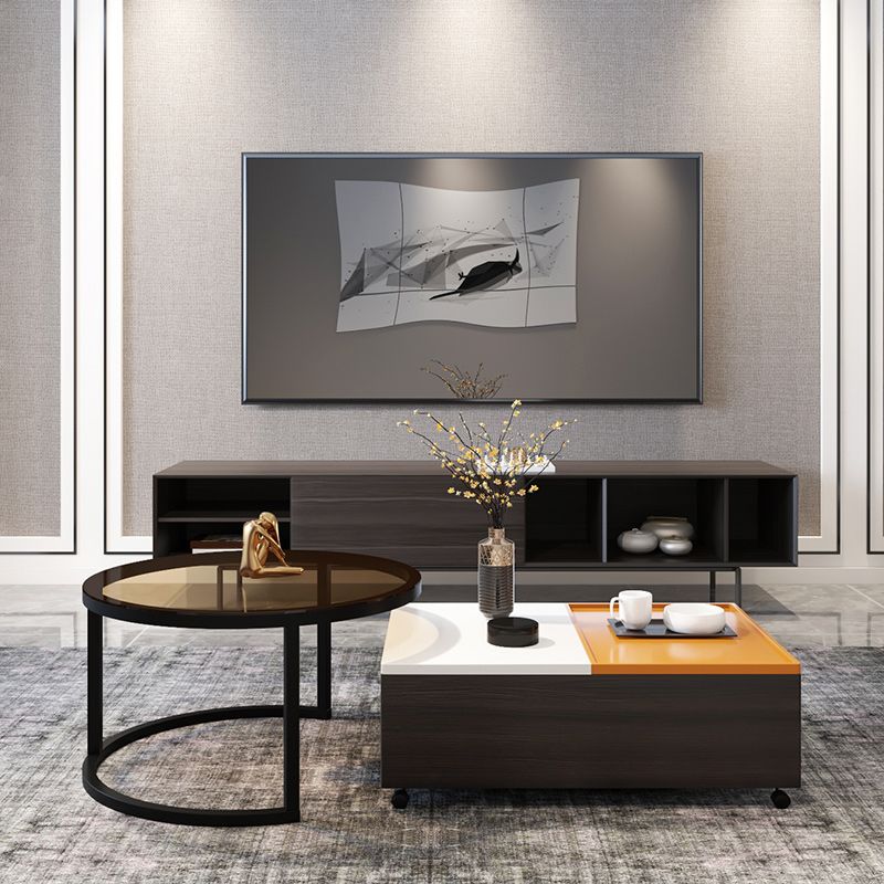 Modern 2 Nesting Coffee Table Set 31.5" W Glass & Wood Cocktail Table with Storage
