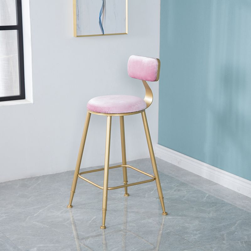 Nordic Backrest Armless Counter Stool Iron Kitchen Bar Stool with Velvet Cushion and Pedal