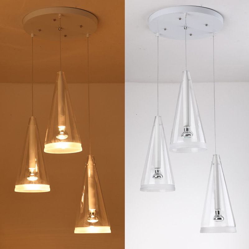 Transparent Glass Conical Pendant Lighting Minimalist White Hanging Light for Dining Room