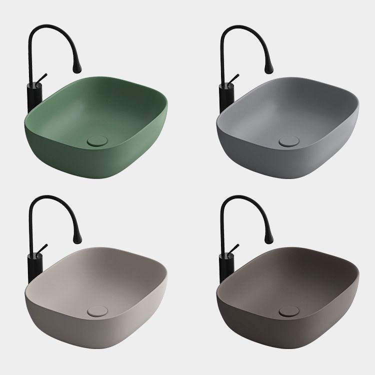 Modern Vessel Lavatory Sink Rectangular Porcelain with Faucet and Pop-Up Drain Basin Sink