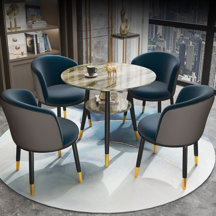 Traditional Luxury Round Dinner Table Sintered Stone Table with Black Frame