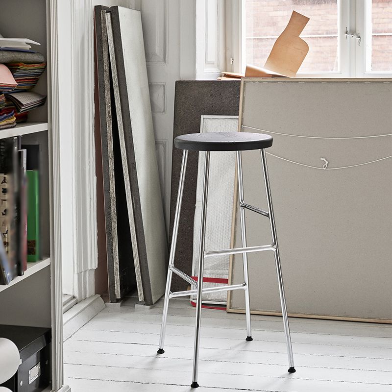 Modern Footrest Backless Barstool Matte Finish Oak Wood Coffee Shop Stool