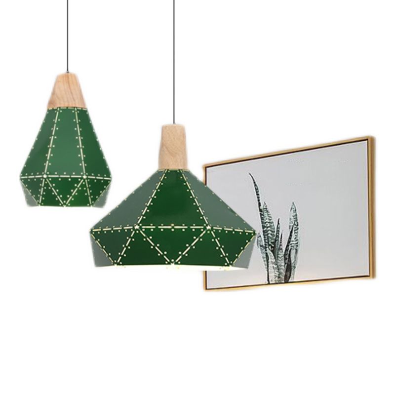 Lampada a sospensione verde a bulbina singola Metal Geometric Luce sospesa per sala da pranzo