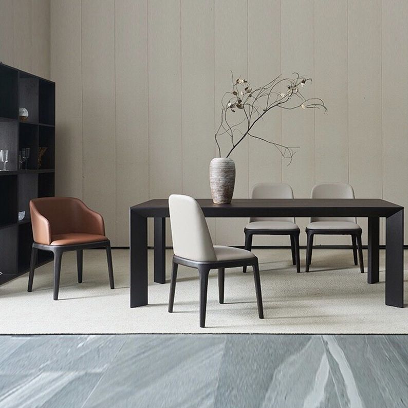 Modern Rectangle Dining Site Table Black Solid Wood 4 Legs Dining Table