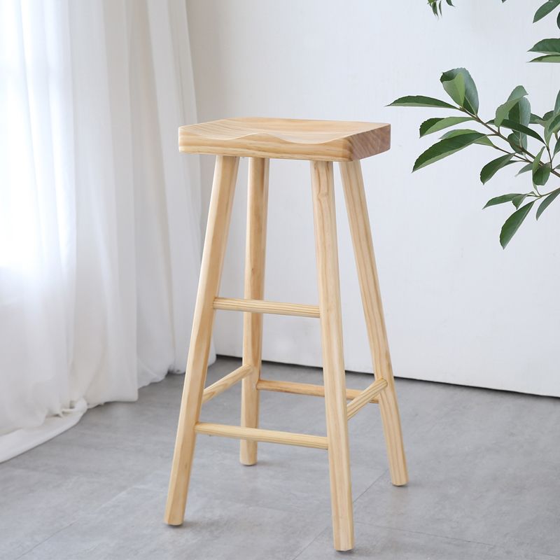 Contemporary Wood Counter Bar Stool Backless Saddle Seat Bar Stool with Footrest