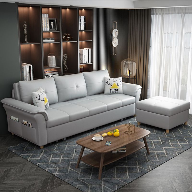 Square Arm Sofa with Loose Back Convertible Sleeper with Storage and Foldable