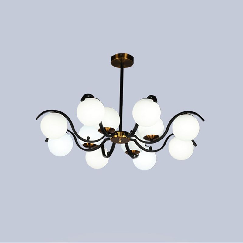 Lucione minimalista Globe Down Glassino Milky 12 Luci da soggio