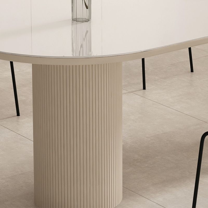 Modern Double Pedestal Dining Table Stone Dinner Table in White