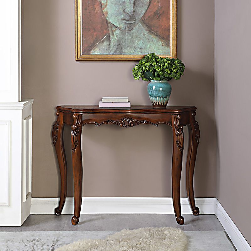 Free Form Wood Console Table with 4 Legs Solid Wood Frame Accent Table for Hall