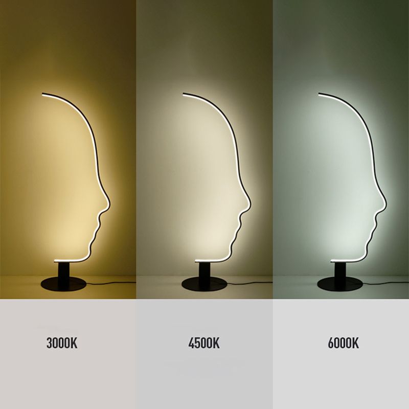 Lampada da tavolo a forma di viso Line Art Lampada da comodino minimalista in metallo a LED in nero
