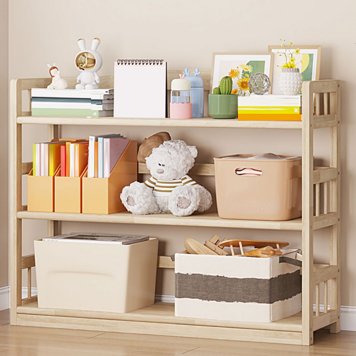 Pine Natural Chest Contemporary Rectangle Accent Chest with Shelves