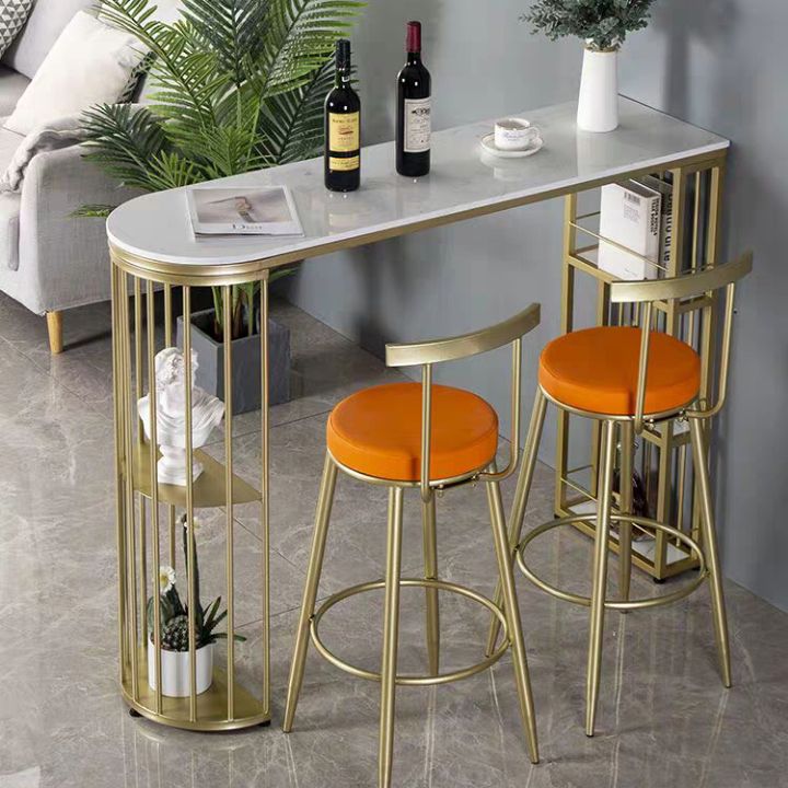 Industrial Style Iron Bar Table Faux Marble White Top 41.3"H Bistro Table with Storage
