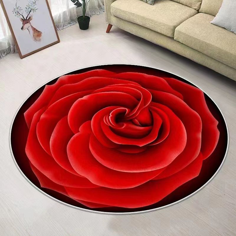 Orange Flower Carpet Polyester Simple Carpet Non-Slip Backing Carpet for Living Room