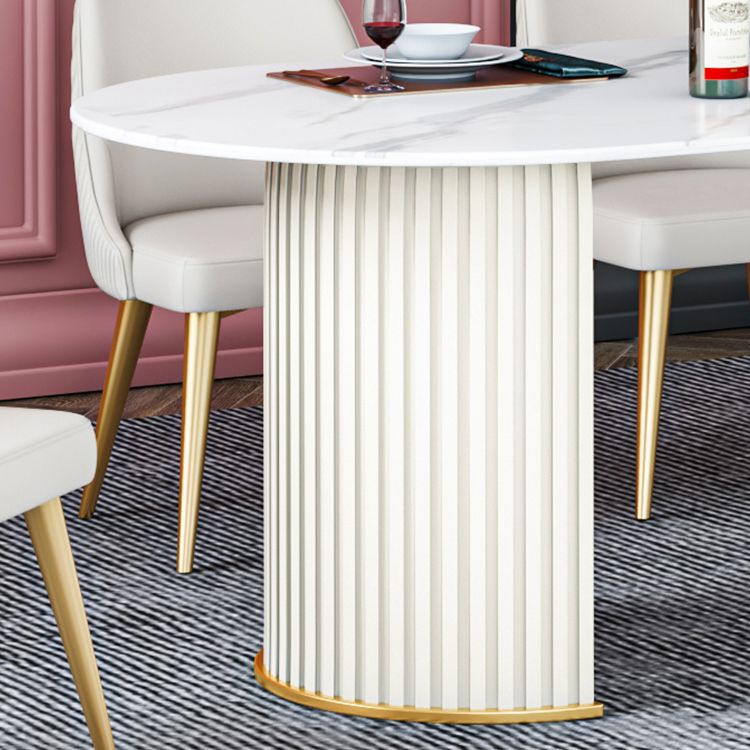 Glam Sintered Stone Top Kitchen Dining Table Oval Standard Dining Table with Double Pedestal Bases