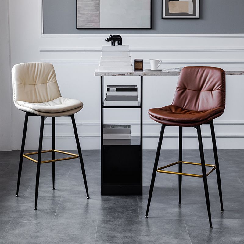 Scandinavian Leather Metal Counter Stools Black Low Back Bar Stools with Footrest