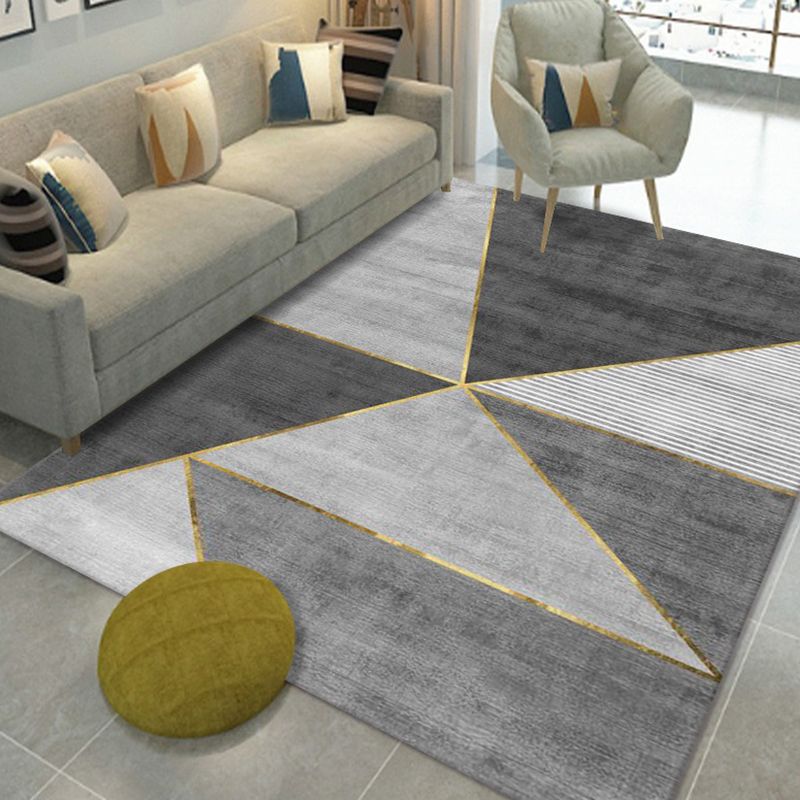 Dark Gray Pattern Carpet Polyester Modern Carpet Non-Slip Backing Carpet for Living Room