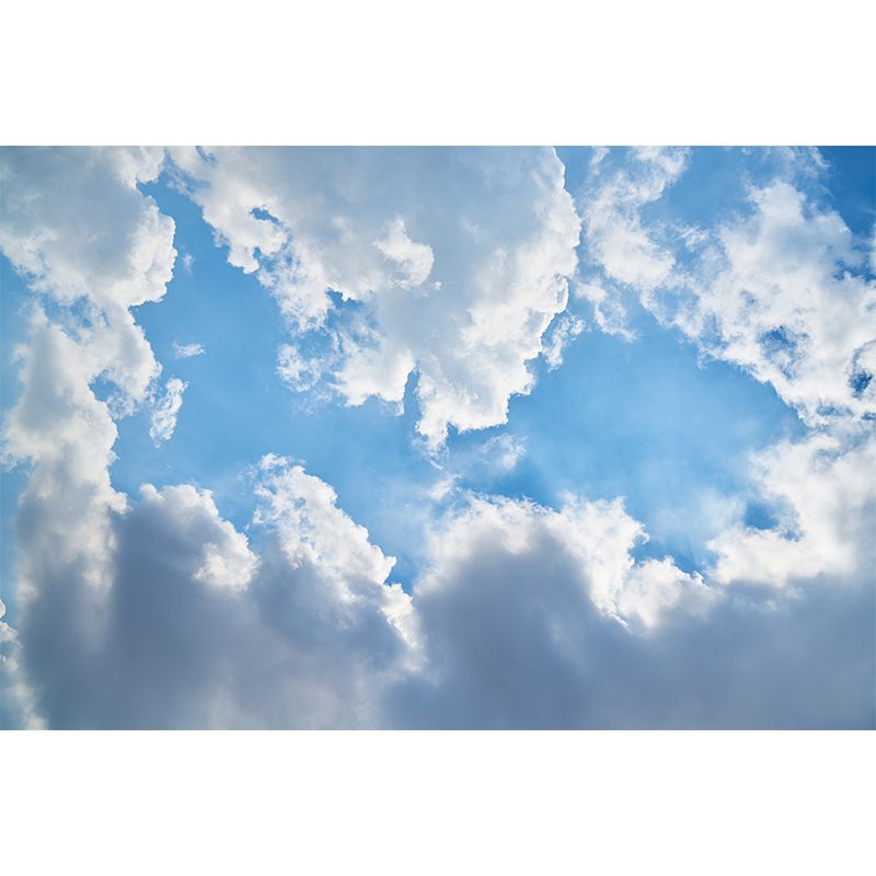 White Cloud and Blue Sky Mural Wallpape for Meeting Room Decor,Moisture Resistant