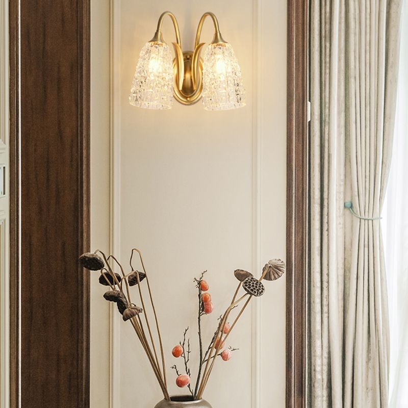 Modern Golden Wall Lamp Copper Wall Mount Lamp with Glass Shade for Bedroom