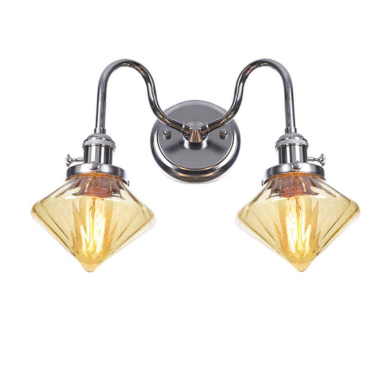 Industrial Vanity Lighting Glass 2-Light Vanity Wall Lights in Silver