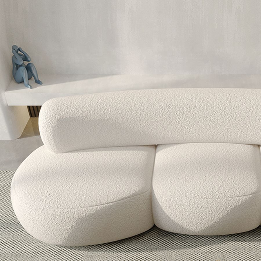 Contemporary Style Wool Sofa in White Curved Upholstered Sofa