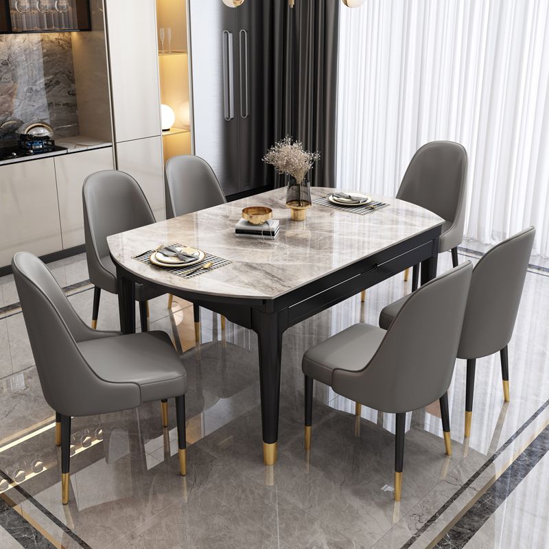Traditionele luxe ronde eettafel, stenen eetkamer met druppelblad, meubelen