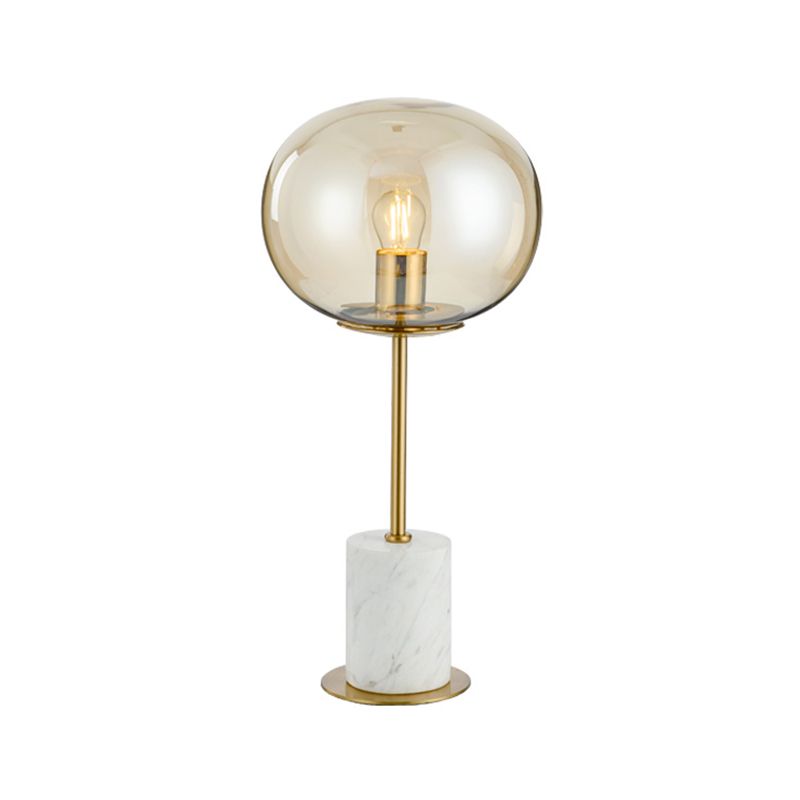 Luce notturna ovale in vetro trasparente minimalista 1 lampadina Illuminazione da tavolo in ottone e bianco con base cilindrica in marmo