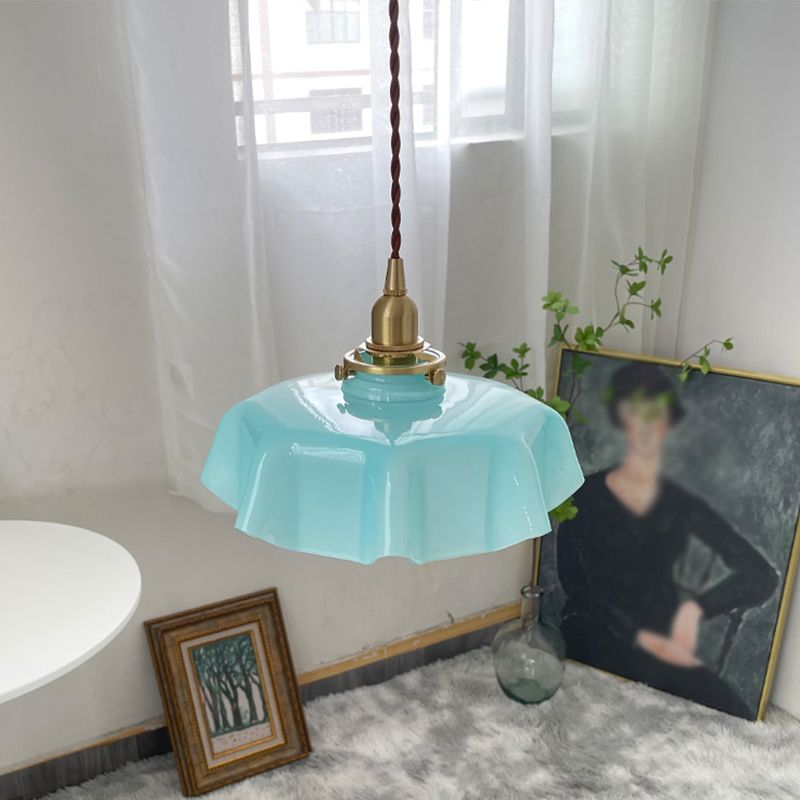 1-Light Pot Cover Hanging Pendant Industrial Style Glass Hanging Lighting for Living Room