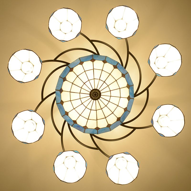 Mediterraan Bloemplafond Flush Licht bevlekte kunstglas Semi Montage verlichting voor slaapkamer