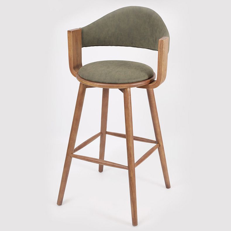 Contemporary Green Wood Stool Faux Leather Furniture Low Back with 4 Wood Legs