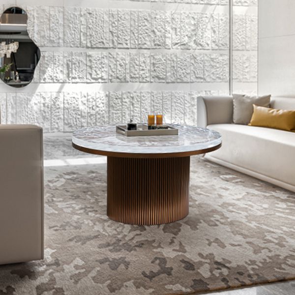Clear Glam Metal Single Round Pedestal Coffee Cocktail Table