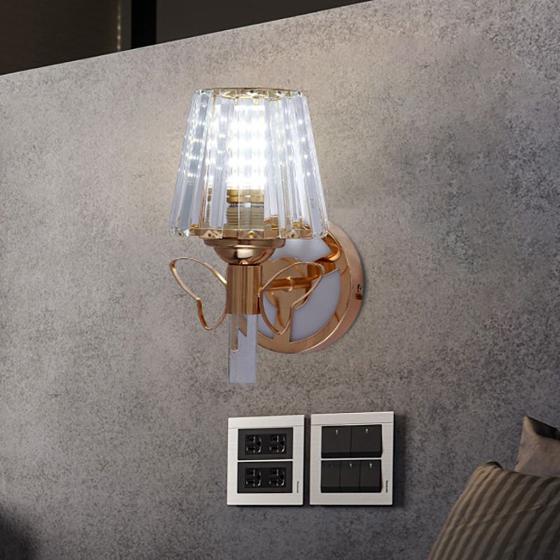 Rose Gold Small Wall Lighting Minimalist 1-Light Prismatic Crystal Sconce for Hallway