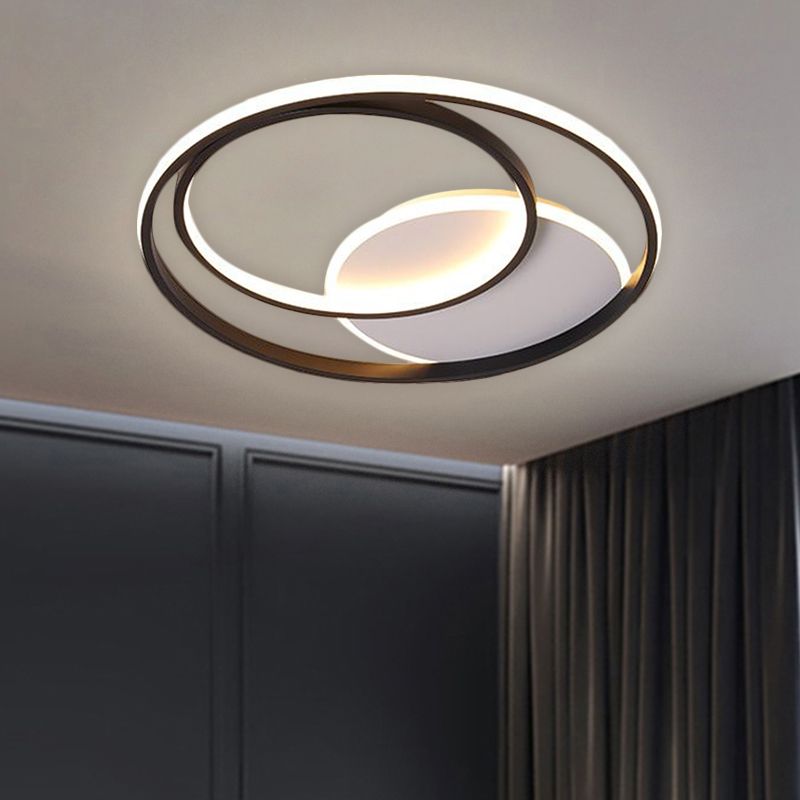 18"/21.5" W Simple Round Flushmount Metallic Sleeping Room LED Ceiling Lamp Fixture in Black, Warm/White Light