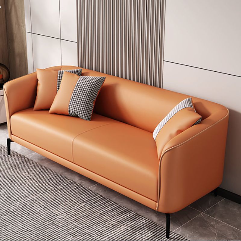 Sloped Arm Faux Leather Sofa Nordic 26" H Seating with Single Cushion